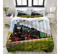JGTQ Single Duvet Covers Set steam train Duvet Cover Set 3 Pieces Print Kids Duvet Cover Set King Size Cartoon Boys Girls Bedding Cover Sets Zipper Closure 140x200cm