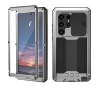 JGY Compatible with Samsung S24 Rugged Metal Case with Screen Protector Kickstand Camera Slide Cover for S24 Full Body Military Sturdy Heavy Duty Shockproof Dorp Test Cover for Outdoor (Silver)