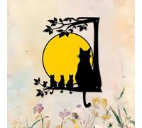 JGZTJXNK Moon Cat Metal Wall Decor Ornament, Moon and Cat Black Wall Hanging Decoration, 11.8x9.2 Inches Silhouette Wall Art, Suitable for Bedroom, Living Room, Bathroom, Kitchen, Office, and Garden