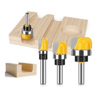 JGZUI 3Pcs 1/4-Inch Shank Bowl & Tray Template Router Bit Set, Carbide Juice Groove Round Nose Router Bit with Bearing, Ideal for Making Wood Bowls, Trays, Boxes, Board Troughs