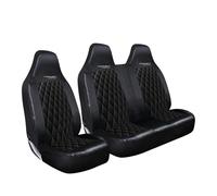 JH AUTOSTORES - FOR FORD TRANSIT CUSTOM 2013-2023 - QUILTED DIAMOND BLACK LEATHER FRONT DRIVER & PASSENGER SEAT COVERS SET HEAVY DUTY WATERPROOF SEAT