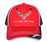 JH DESIGN GROUP Men's Chevy Corvette C7 Logo Cap Adjustable Red & Black Hat, Red & Black