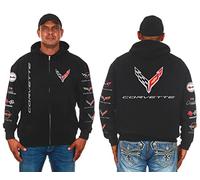 JH DESIGN GROUP Men's Chevy Corvette C8 Collage Zip-Up Hoodie Black Sweatshirt, Black, 3XL
