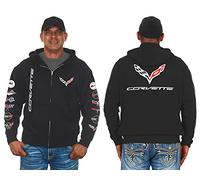JH DESIGN GROUP Mens Chevy Corvette Hoodies with Exclusive American Flag Sticker (Small, CLG2-black)