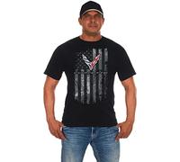 JH DESIGN GROUP Men's Chevy Corvette T-Shirt C8 American Flag Crew Neck Shirt, Black, Medium