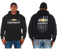 JH DESIGN GROUP Men's Chevy Pullover Hoodie American Flag 2 Sided Sweatshirt, Black, L