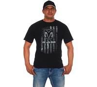 JH Design Group Men's Dodge Ram T-Shirt American Flag Black Crew Neck Shirt, Black, Medium