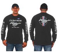 JH DESIGN GROUP Men's Ford Mustang Long Sleeve T-Shirt Front Back & Sleeve Logos, Charcoal, Medium
