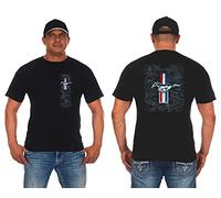 JH DESIGN GROUP Mens Ford Mustang Tri-Bar Pony Distressed Collage T-Shirt - Black - XL