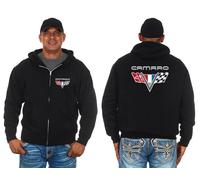 JH Design Men's Chevy Camaro Zip Up Hoodie Sweatshirt Black & Charcoal Sm to 3x, Black, XL