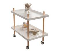 JHAISMAO 2-Tier Rolling Side Table With Wheels, Mobile Wooden End Table For Couch Or Bed, Portable Nightstand With Storage Shelf For Living Room, Bedroom, Small Spaces(Size:50x34x52cm,Color:White)
