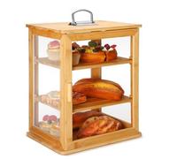 JHAISMAO 3-Tier Bread Box For Kitchen Countertop Pastry Display Case, Bread Holder Wooden Large Capacity Bread Storage Bin Breadbox Organizer For Counter Corner(Size:33.5x25x40.5cm)