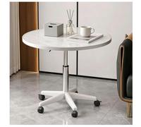 JHAISMAO Adjustable Rolling Side Table 60cm Marble Top With Lockable Casters, Heavy-Duty Stand, Overbed Table For Sofa Bedside Coffee Laptop Reading(Size:60x60x59-80cm,Color:white)