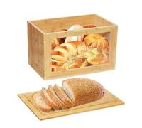 JHAISMAO Bamboo Bread Box Kitchen Storage Box With Cutting Board Lid, Bread Storage Container Corner Bread Keeper For Homemade With Transparent Window, Bread Holder Bread Storage Bin(Size:38x20x22cm)