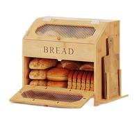 JHAISMAO Bamboo Bread Box, With Cutting Board, Bread Storage Box 2-Tier Storage And Extra Cutlery Storage, Bread Box With Acrylic Doors, Kitchen Countertop Large Food Storage Box(Size:40X25X38cm)