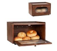 JHAISMAO Bread Bin Wood Bamboo Brown Bread Box For Kitchen Countertop Stackable Bread Storage Box Bread Container With Lid For Fresh Bread, Food, Pack Of 1(Size:36.5X23.5X22cm)