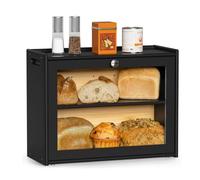 JHAISMAO Cookery Wooden Bread Bin Large Breads Storage Container 2 Levels For Bread Storage For Kitchen Counter Corner, Cabinet, Pantry, Cupboard(Size:40x25x35cm)