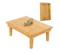 JHAISMAO Foldable Natural Bamboo Low Floor Table, Tatami Coffee Table, Portable Fold Leg Low Dining Table For Living Room Bedroom Balcony(Size:80x60x32cm,Color:beige)