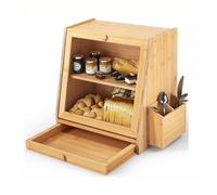JHAISMAO Large Bread Bin For Kitchen Storage Extra Large Bamboo Bread Storage Container With Transparent Windows For Homemade Bread(Size:38x17x13cm)