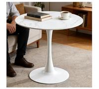 JHAISMAO Modern Round Tulip Dining Table For 4 Mid-Century Style Kitchen Table With Sturdy Metal Pedestal Base, Perfect For Small Space, Breakfast Nook, Bistro, And Cafe(Size:80x80x74cm,Color:white)