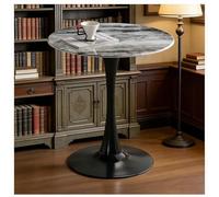 JHAISMAO Round Sintered Stone Coffee Bar Table Modern High-Gloss White Marble Top With Black Pedestal Base For Kitchen, Dining, Home Cafe, Coffee Shop & Restaurant(Size:70x70x74cm,Color:A)
