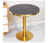 JHAISMAO Stone Effect Round Pedestal Dining Table Tulip Kitchen Dining Table For 2-4 People With Thick Sintered Stone Top, Titanium Golde Pedestal Base(Size:70cm,Color:black)