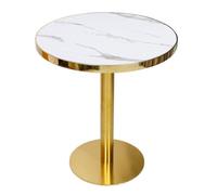 JHAISMAO Stone Effect Round Pedestal Dining Table Tulip Kitchen Dining Table For 2-4 People With Thick Sintered Stone Top, Titanium Golde Pedestal Base(Size:70cm,Color:White)