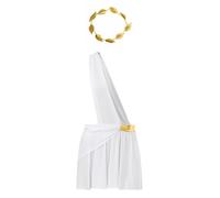 Jhaoyu Ancient Roman Costume Men One Shoulder Strap Ruffle Skirt with Headwear Halloween Greek Prince Cosplay White S