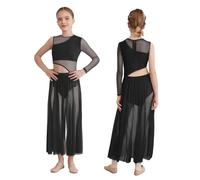 Jhaoyu Ballet Leotard Dress for Girls Sides Split Flowy Skirt Contemporary Dance Costume Ballroom Lyrical Dancewear Black 7-8 Years