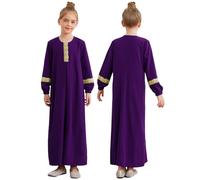 Jhaoyu Children Girl's Muslim Dress Prayer Abaya Clothes Liturgical Worship Costume Kaftan Maxi Gown Purple 11-12 Years