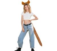 Jhaoyu Fur Tail Horse Headband Set for Cosplay Party Carnival Parade Foal Head Accessory Event Attire Brown One Size