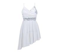 Jhaoyu Girls Lyrical Dance Dress Latin Jazz Ice Skating Costume Sleeveless Leotard Dress Kids Dancewear White 7-8 Years