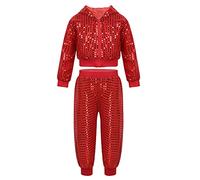Jhaoyu Jazz Hip-Hop Street Dance Outfits Set for Kids Boys Girls Shiny Sequins Jacket with Pants Disco Party Red 7-8 Years