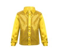 Jhaoyu Kids Boys Choir Latin Jazz Dance Stage Performance Long Sleeve Button Down Sequins Shirt Top Gold 10-12 Years