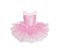 Jhaoyu Kids Girls Ballet Gymnastic Skirted Leotard Tutu Dress Ballerina Dancewear Sleeveless Shiny Sequins Dress Pink 2-3 Years