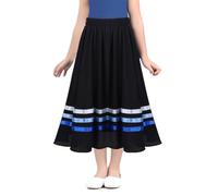 Jhaoyu Kids Girls Lyrical Dance Character Skirt A-Line Long Swing Skirts Liturgical Praise Dance Costume Black&Blue 11-12 Years