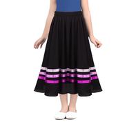 Jhaoyu Kids Girls Lyrical Dance Character Skirt A-Line Long Swing Skirts Liturgical Praise Dance Costume Black&Pink 13-14 Years