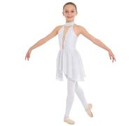 Jhaoyu Kids Girl's Lyrical Dance Dress Ballet Dancewear Latin Jazz Ice Skating Costume Irregular High-Low Skirt White 12 Years