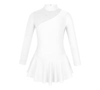 Jhaoyu Kids Girl's Lyrical Dance Dress Long Sleeve Tulle Splice Dresses Latin Jazz Ice Skating Costume White 11-12 Years