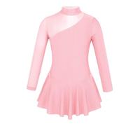Jhaoyu Kids Girl's Lyrical Dance Dress Long Sleeve Tulle Splice Dresses Latin Jazz Ice Skating Costume Pearl Pink 5-6 Years