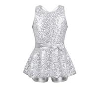 Jhaoyu Kids Girls Sequin Dance Dress Sleeveless Skirted Leotard Hip Hop Jazz Modern Dance Performance Costume White 5-6 Years