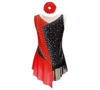 Jhaoyu Kids Girl's Sleeveless Dance Leotard Dress with Hair Band Latin Jazz Ice Skating Costume Red 9-10 Years