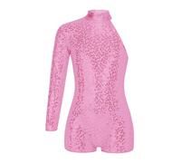 Jhaoyu Kids Girls Sparkly Sequin Gymnastics Leotard One Shoulder Long Sleeve Jazz Latin Dance Performance Costume Pink 12 Years