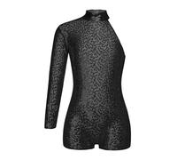 Jhaoyu Kids Girls Sparkly Sequin Gymnastics Leotard One Shoulder Long Sleeve Jazz Latin Dance Performance Costume Black 10 Years