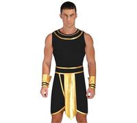 Jhaoyu Mens Egyptian Ancient Greek Roman Toga Costume Sleeveless Dress with Cuffs Halloween Cosplay Black XL
