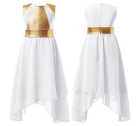 Jhaoyu Praise Dance Dress for Girls Liturgical Worship Costume Color Block Church Robe Gown Tunic Praisewear White 5-6 Years
