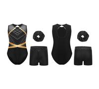 Jhaoyu Toddler Girls Gymnastics Leotards with Shorts Active Bodysuit Matching Hair Scrunchie Tumbling Biketard Black 7-8 Years