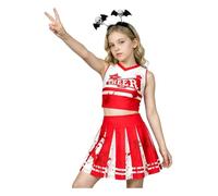 Jhaoyu Undead Cheer Dress for Girls Horror Cheer Costume Red 11-12 Years | Gothic Cheer Costume,Halloween Cosplay,Scary Cheerleading Outfit,Zombie Outfit,2 Pcs Cheerleading Sets,Bloody Dresses