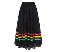 Jhaoyu Women Folk Dance Skirt High Waist Striped Hem Long Skirt Lyrical Ballroom Dance Costume Colorful L