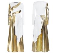 Jhaoyu Women's Liturgical Church Robe Irregular Drape Wide-Leg Jumpsuit Metallic Praise Dance Costume White 3XL